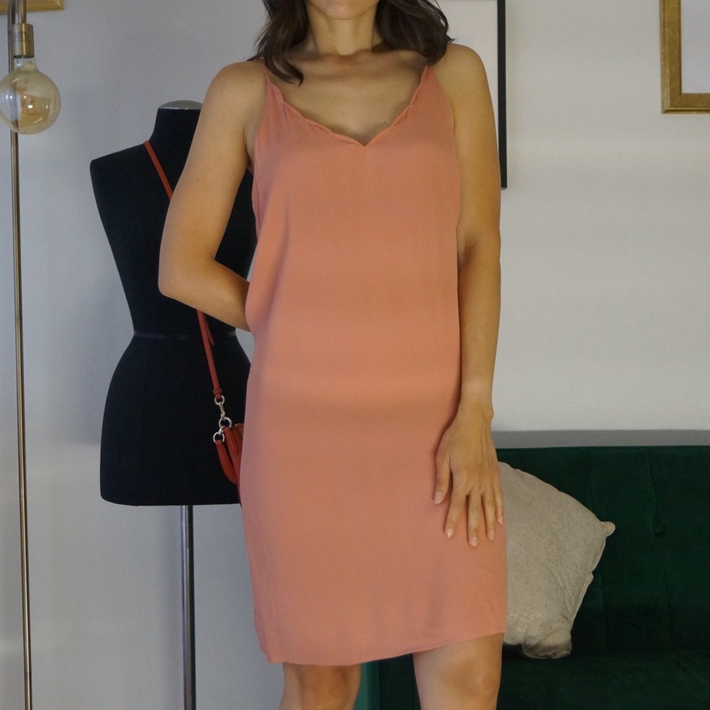 Scallop Neckline Dress Salmon Color Dress Casual Summer Dress Sz S